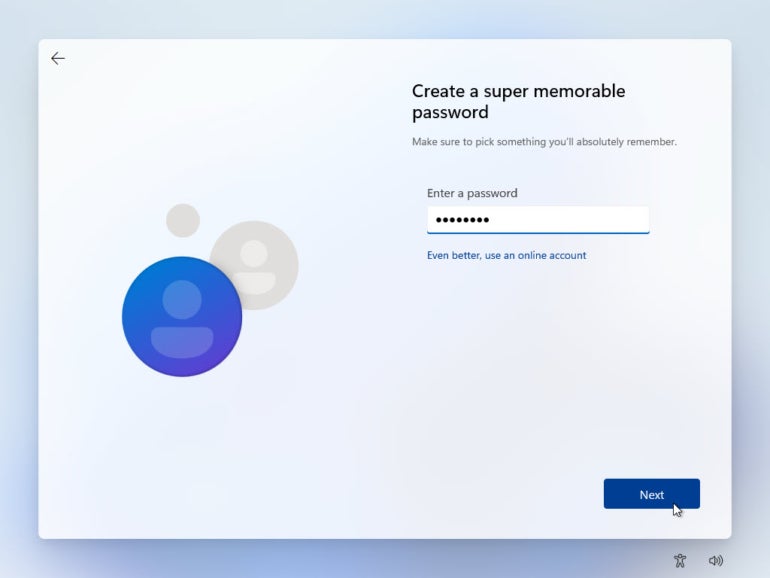 Create a password for your local account.