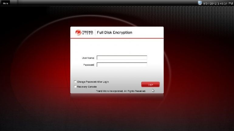 The opening screen for Trend Micro Endpoint Encryption.