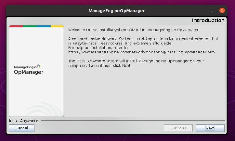 The first step in the OpeManager installation.