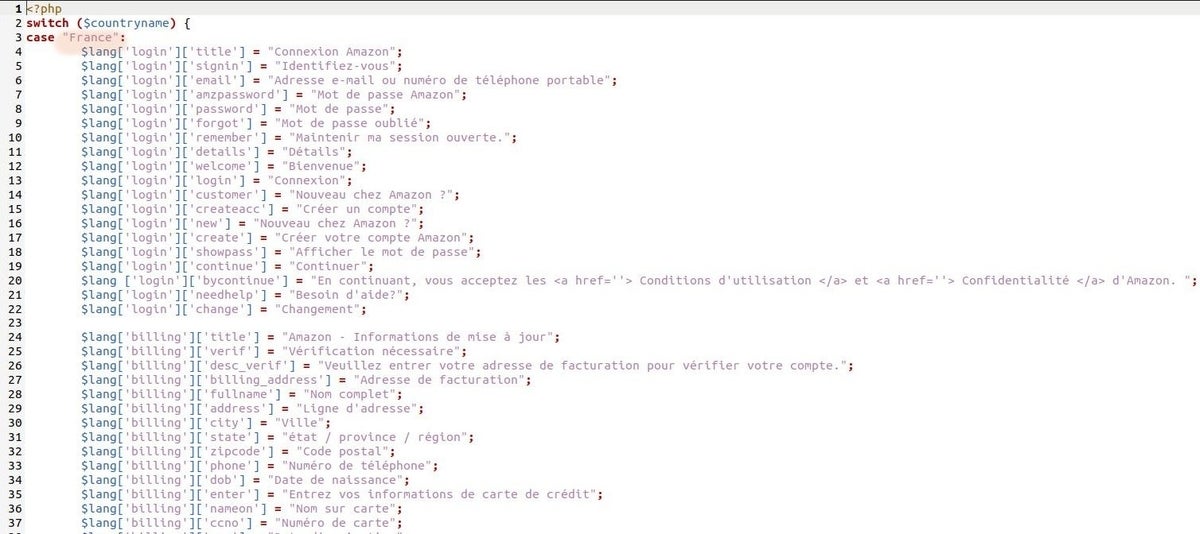 Figure A: Part of a script generating phishing sentences in French.