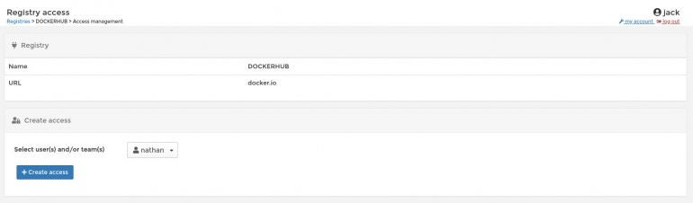 Granting user Nathan access to the authenticated DockerHub registry.
