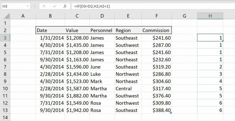 This helper function returns the same value until the Personnel value changes.