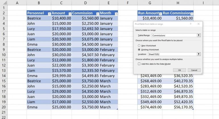 Add a PivotTable to the sheet.
