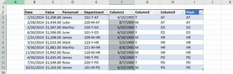 Sort by the characters in column H and delete columns F and G.