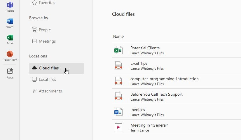 Options for Cloud Files, Local Files and Attachments in Office 365.