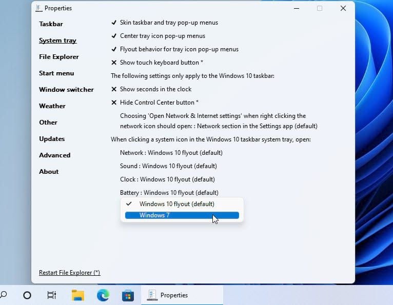 edit system tray to windows 7 settings