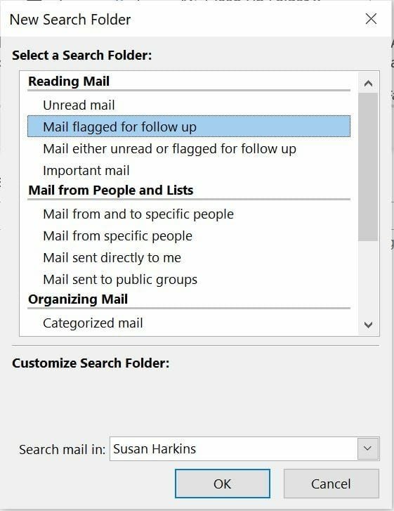 Add a search folder for viewing flagged mail.
