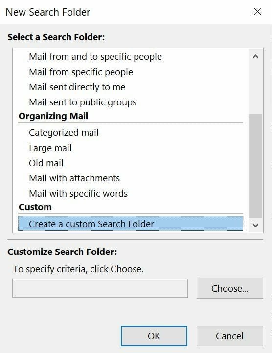 Select the custom folder option.