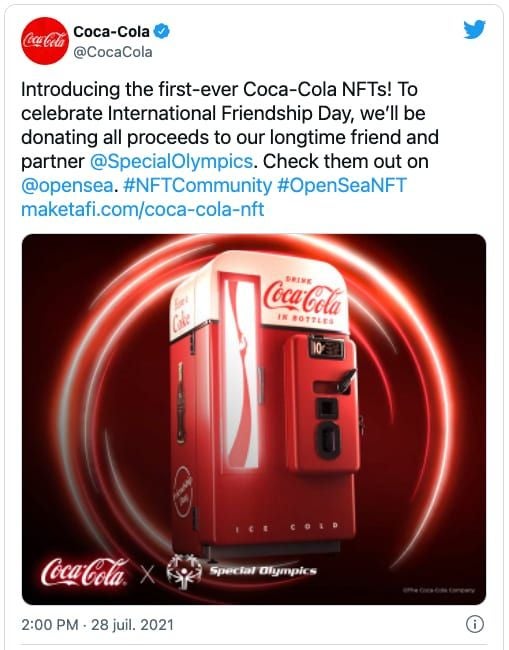 Image: Twitter. The Coca-Cola company using OpenSea platform to handle NFT.