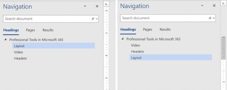 Use Word’s Navigation pane to move sections.