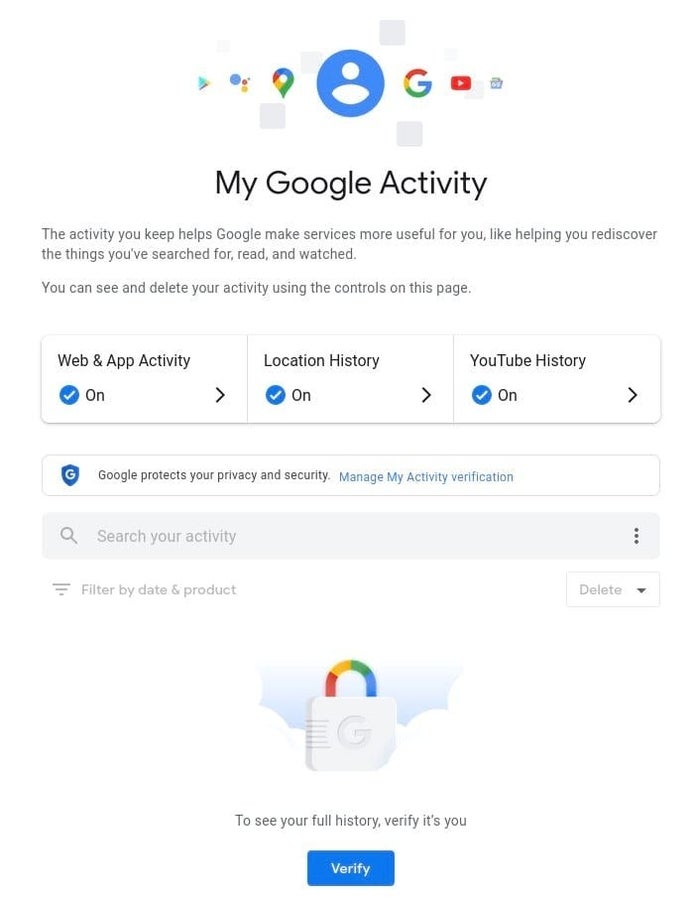 Verifying that it's you who's about to use Google My Activity.