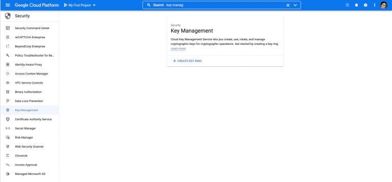 A screenshot of Google Cloud Key Management