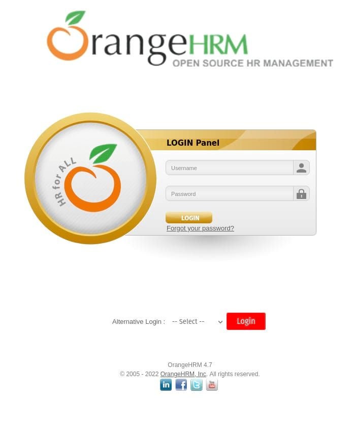 The OrangeHRM login screen is ready to give you passage to all that dwells within.