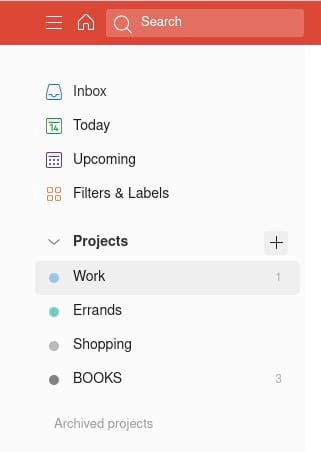 The Projects entry in the sidebar is where it all begins.
