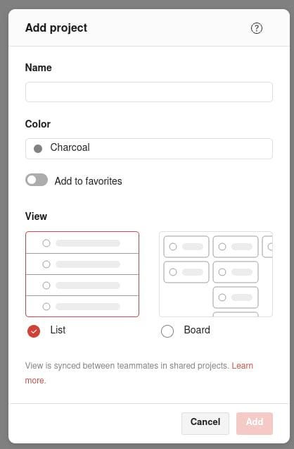 Creating a new Todoist Project.