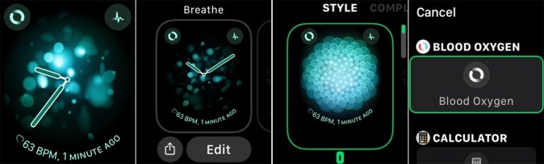 Apple Watch Complications screens showing different options.