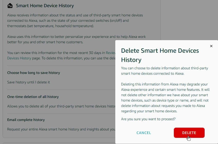 You can also delete your smart home devices' history on Alexa.