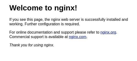 A successful NGINX container deployment from Cockpit on AlmaLinux.