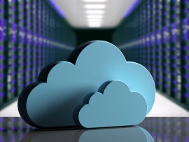 A symbol of a cloud in a server room.