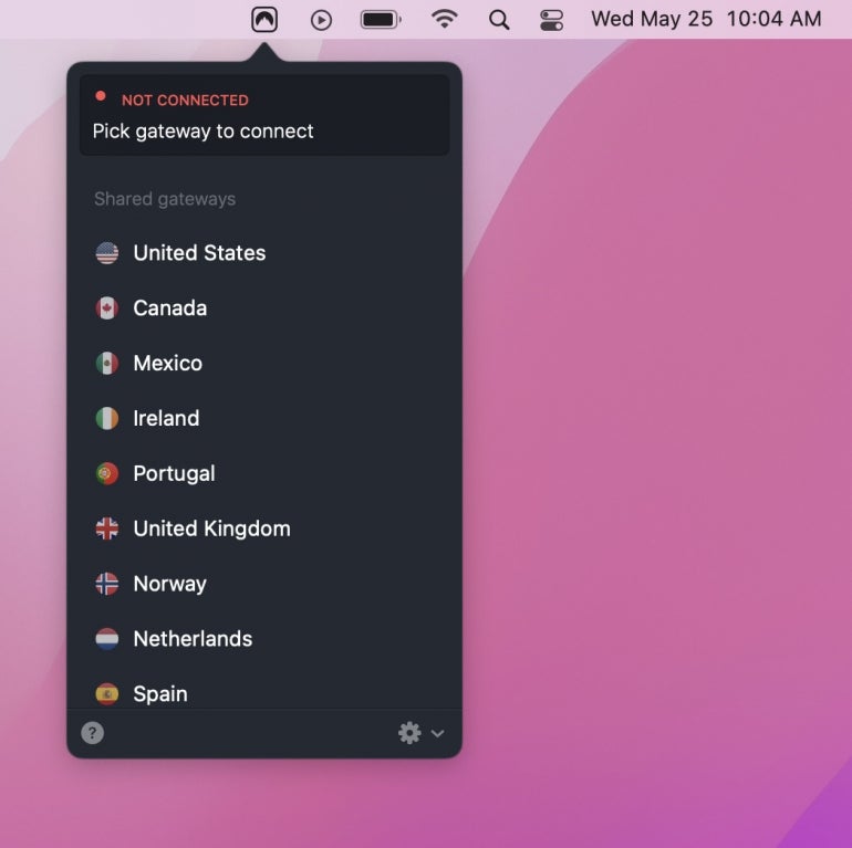 Image: Jack Wallen/TechRepublic. Connecting to one of the available NordLayer gateways on macOS.
