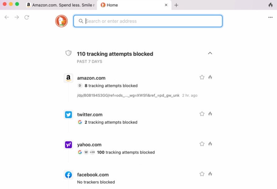 Screenshot of DuckDuckGo blocked trackers. 