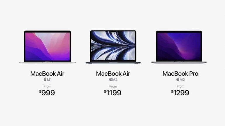 Apple's new line of MacBook's, as announced at WWDC 2022.