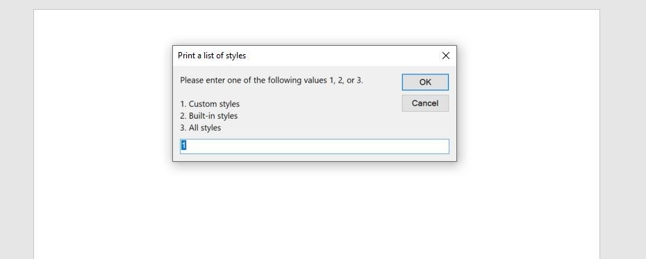 In Word, choose 1. Custom styles and click OK.