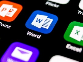 Sankt-Petersburg, Russia, September 30, 2018: Microsoft Word application icon on Apple iPhone X screen close-up. Microsoft office word icon. Microsoft office on mobile phone. Social media