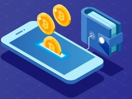 Concept of mobile payments. Wallet connected with mobile phone. Earning money to your e-wallet