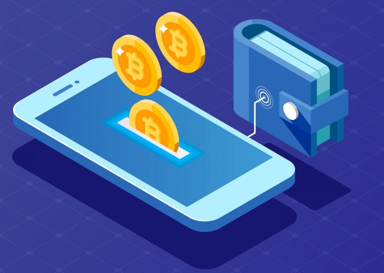 Concept of mobile payments. Wallet connected with mobile phone. Earning money to your e-wallet