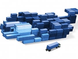 Shipping containers in the shape of a docker whale.