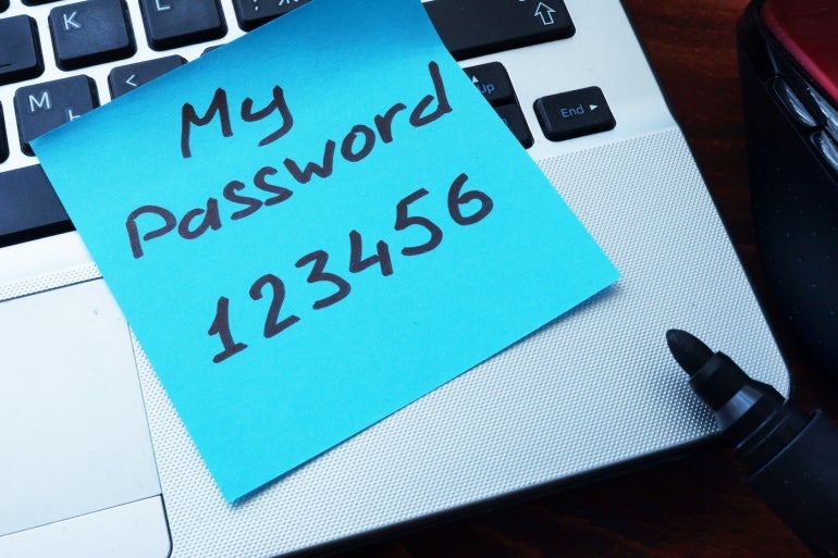 A bad password written on a paper with a marker.