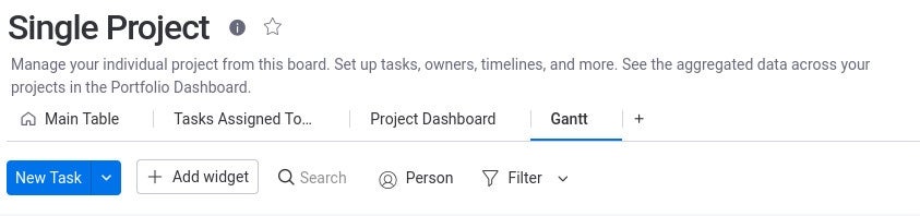 monday work management Single Project menu tabs