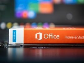 Logo of Microsoft Office software on the product key package.