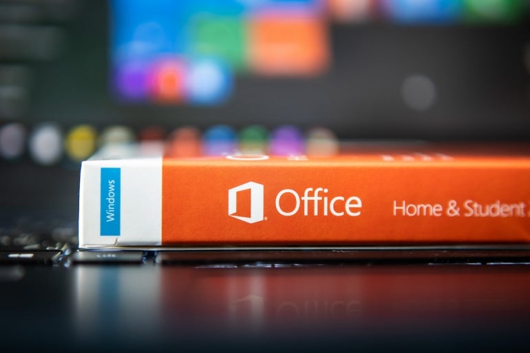 Logo of Microsoft Office software on the product key package.