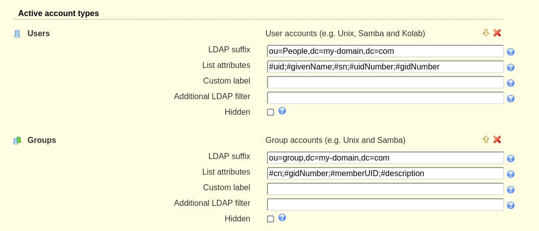 Configuring the users and groups to use the domain in LAM.