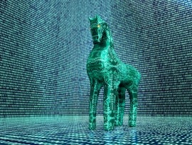 computer safety concept, trojan horse in electronic environment, 3D illustration