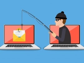 Login into account in email envelope and fishing hook. Phishing scam, hacker attack and web security concept. online scam and steal. vector illustration in flat design