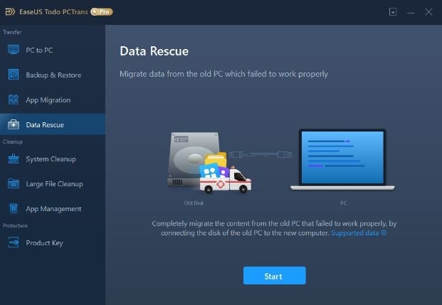 Todo PCTrans Data Rescue start screen