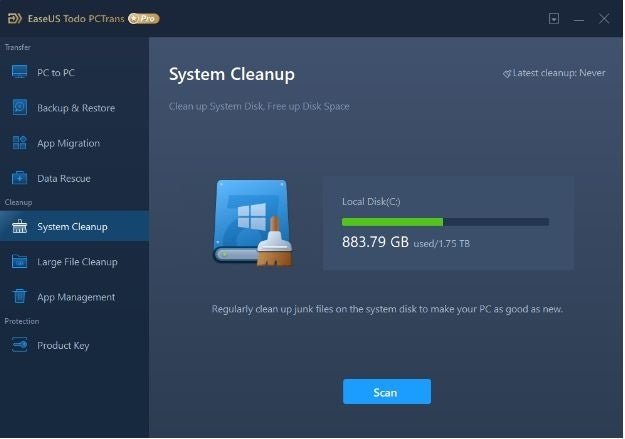 Todo PCTrans System Cleanup start page