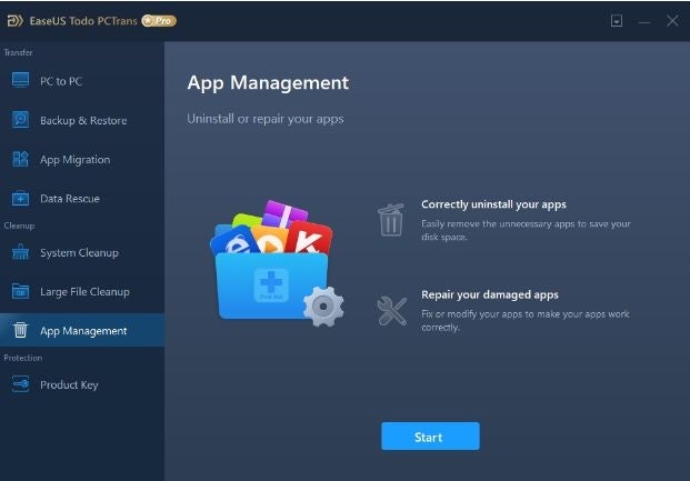 App Management start screen