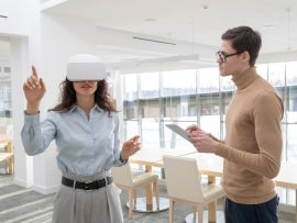 Woman using the metaverse in an office