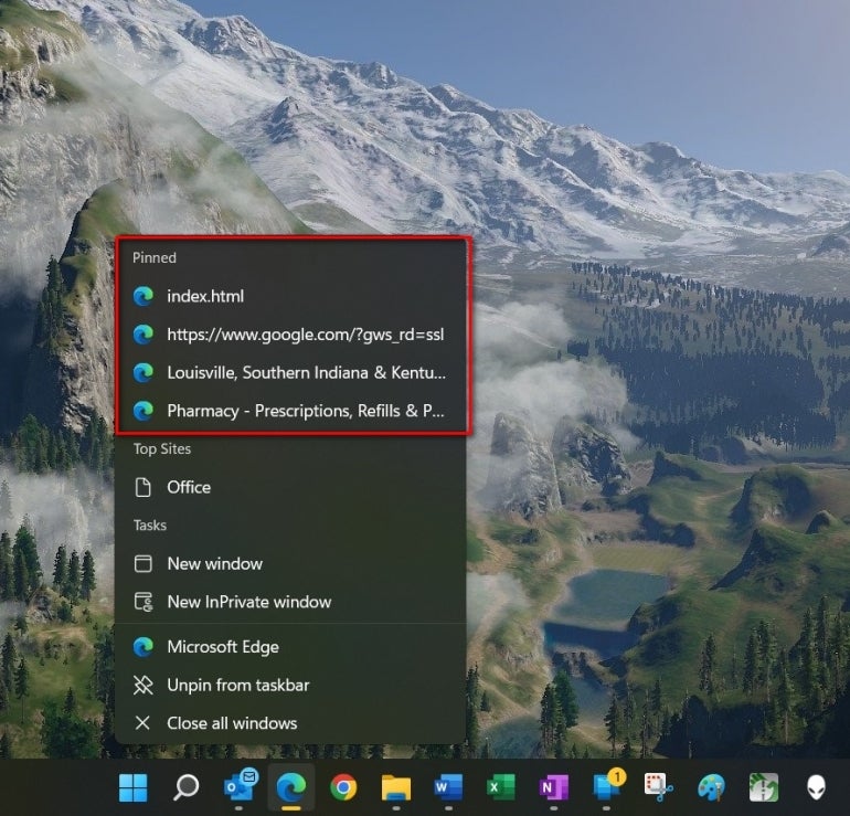 right-click menu of applications in Windows 11