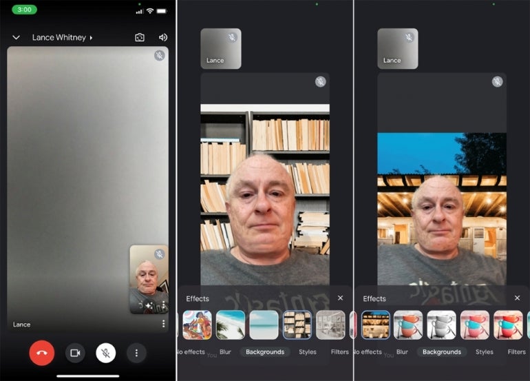 different backgrounds and effects in the Gmail video call