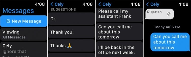 previewing smart text replies on Apple Watch