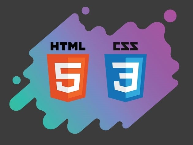 HTML5 and CSS3 symbols on a gradient blue and purple background