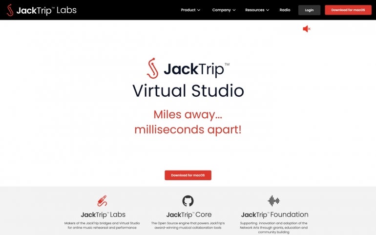 JackTrip Labs Virtual Studio landing page.