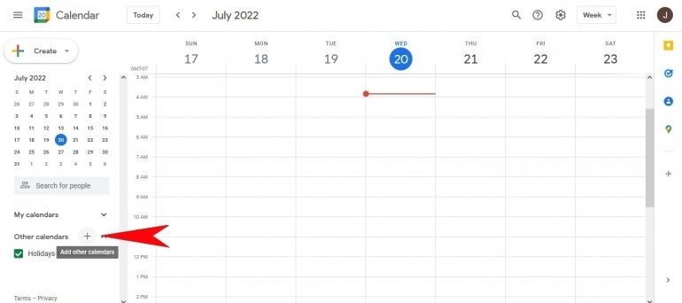 Other Calendars option in Google Calendar