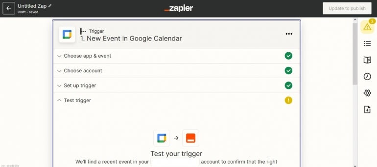 Test your trigger menu in Zapier