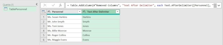Power Query populates the new column.